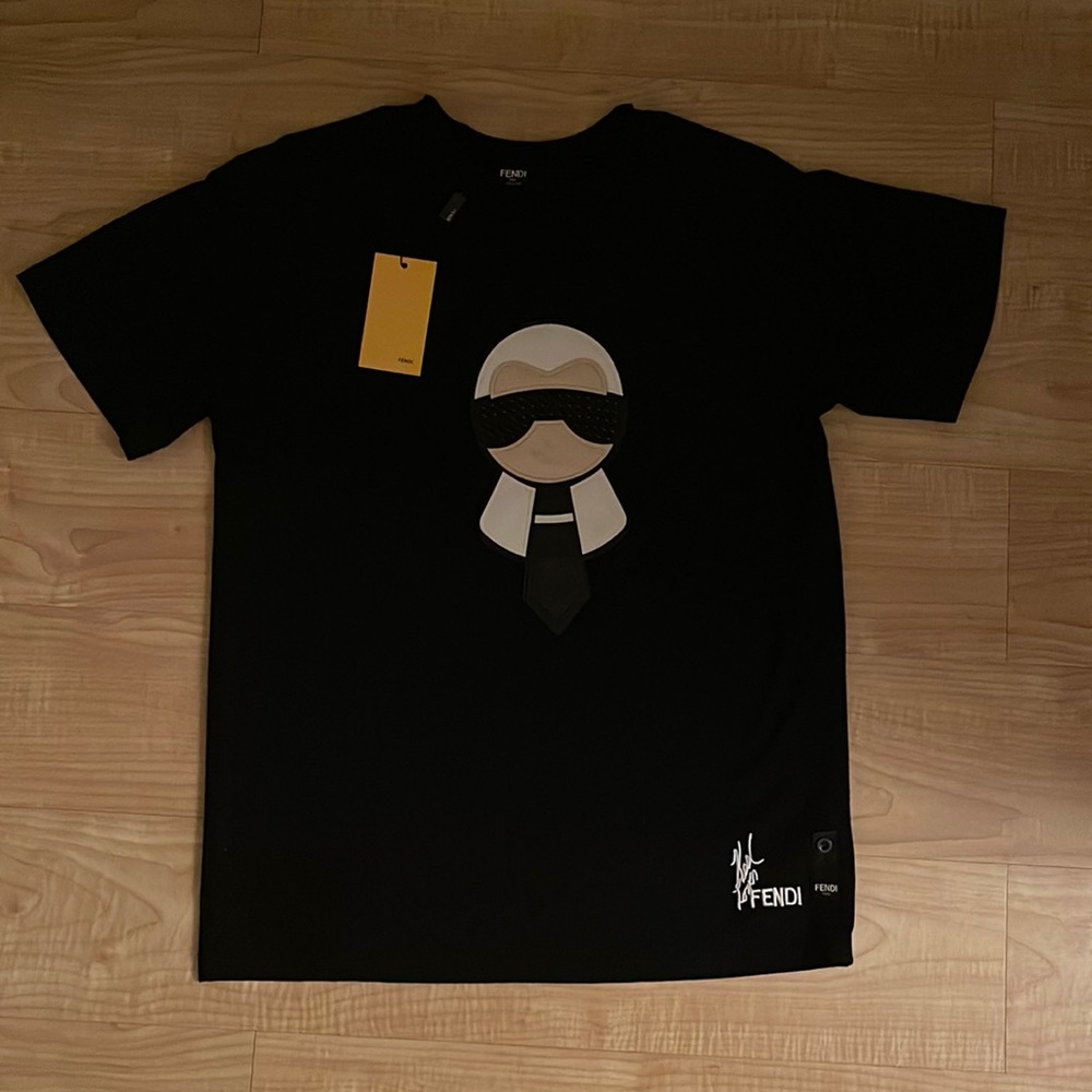Fendi Black Fendi Black Cotton Karl Loves Fendi Crew Neck T-Shirt